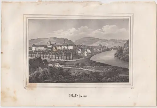 Lithografie: Waldheim, Ansicht, Eduard Pietzsch & Comp, um 1836, Saxonia, Grafik
