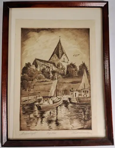 Originalradierung: Hafenidyll, Artur Knupfer-Annaberg, 1940, Vernis Mou, Grafik