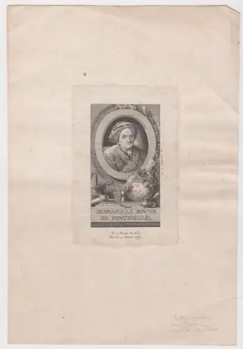 Kupferstich: Bernard le Bovier de Fontenelle, Frankreich, Graik, Portrait