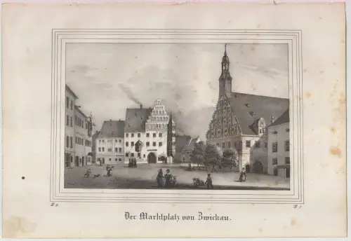 Lithografie: Der Marktplatz von Zwickau, um 1836, Eduard Pietzsch & Comp, Grafik