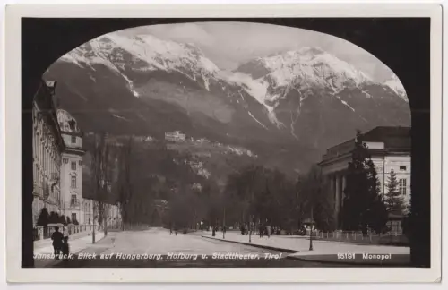 AK Innsbruck. Blick auf Hungerburg, Hofburg u. Stadttheater, Tirol, 1938, Karte