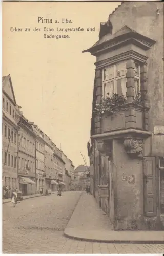AK Pirna a. Elbe. Ecker an der Ecke Langestraße und Badergasse, ca. 1910