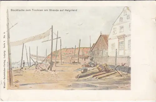 AK Stockfische zum Trocken am Strande auf Helgoland, um 1900, Woerl's..., gut