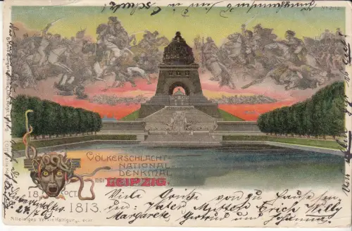 AK Lithographie Leipzig, Völkerschlachtdenkmal, ca. 1903, Postkarte, gelaufen