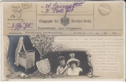 AK Braunschweig Telegramm Herzogspaar, ca. 1914, Franz Kühn, Postkarte, gelaufen