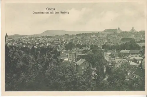 AK Gotha. Gesamtansicht mit dem Seeberg, J. F. Thomas Wwe., Postkarte ungelaufen