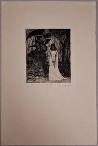 Kaltnadelradierung: Begegnung. Bernd Streiter, 1989, E. A., signiert, Original