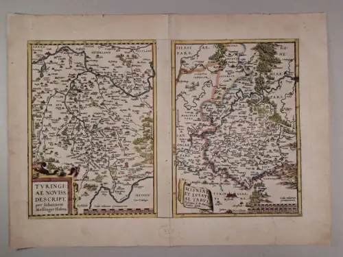 2 historische Karten auf 1 Blatt: Turingiae noviss / Misniae et Lusatiae, color.