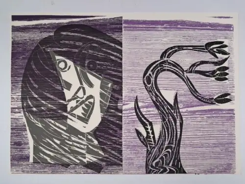 Holzschnitte: Sturmflut Urzeit Trampeltier, Atelier HAP Grieshaber, Pablo Neruda