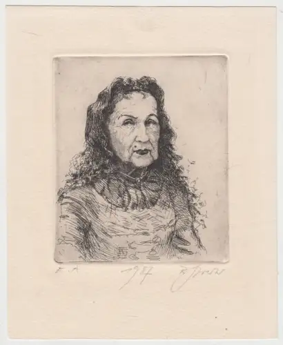 Radierung: ohne Titel. Frau mit Mouche. E. A., Bernd Streiter, 1987. signiert