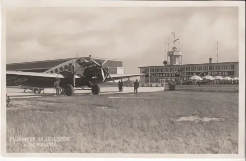 AK Flughafen Halle/Leipzig b. Schkeuditz, ca. 1929, Bruno Kössler, Postkarte
