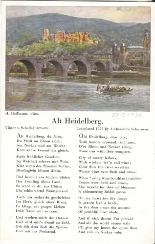 AK Künstler Liederkarte H. Hoffmann -  Alt Heidelberg, ca. 1930, Edm. v. König