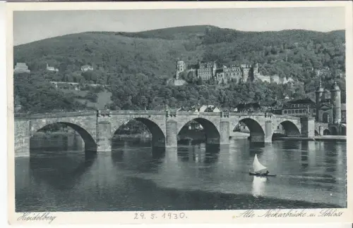 AK Heidelberg - Alte Neckarbrücke und Schloss, 1930, Kunstverlag Edm. v. König