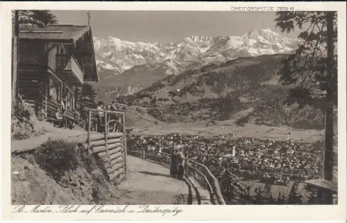 AK St. Martin auf dem Grasberg. Blick auf Garmisch und Dreitorspitze, ca. 1933