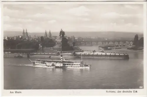 AK Am Rhein. Koblenz, das deutsche Eck, ca. 1930, F. Kratz, Postkarte, Fotokarte