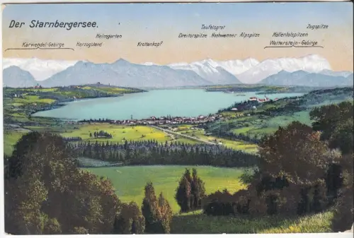 AK Der Starnbergersee, 1922, Ottmar Zieher, Postkarte, gelaufen, gebraucht, gut