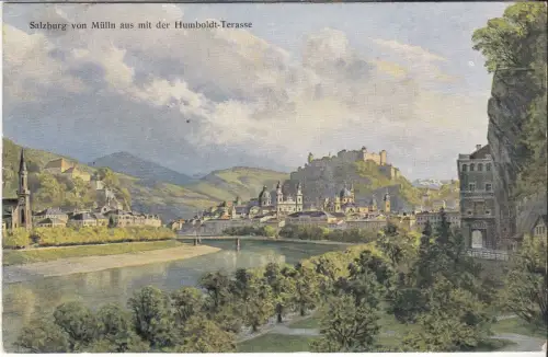 AK Salzburg von Mülln aus mit der Humboldt-Terasse - F. Kulstrunk, ca. 1929