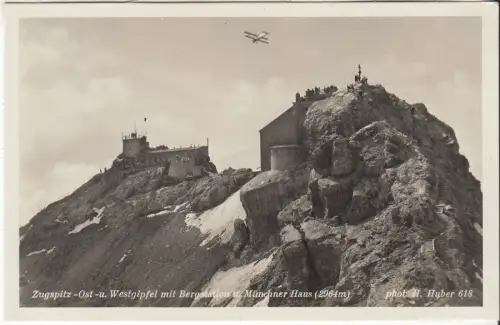 AK Zugspitz -Ost und Westgipfel mit Bergstation und Münchner Haus, ca. 1933