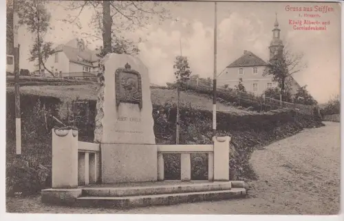 AK Gruss aus Seiffen i. Erzgeb. - König Albert- und Caroladenkmal, 1915, Harzer