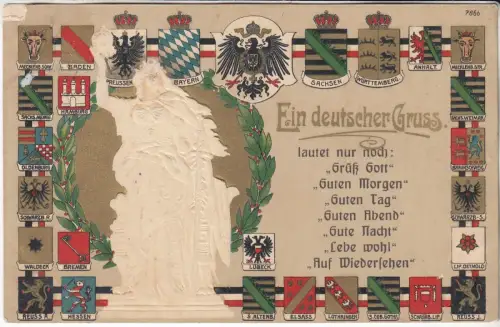 AK Ein deutscher Gruss, ca. 1911, B. B. & O. L., Postkarte, gelaufen, gebraucht