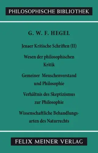 Buch: Jenaer Kritische Schriften II, Hegel, Georg Wilhelm Friedrich, 1983