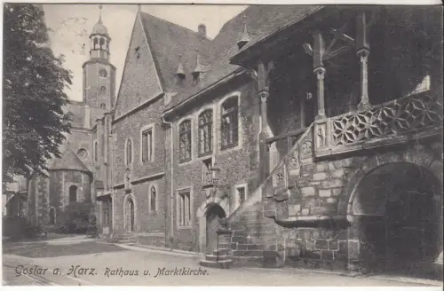 AK Goslar a. Harz. Rathaus u. Marktkirche, ca. 1911, Gebr. Heberlein, gelaufen