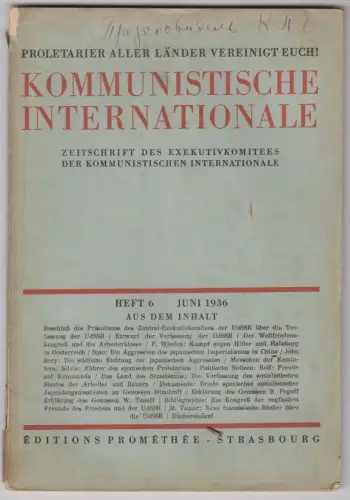 Heft: Kommunistische Internationale Heft 6 Juni 1936, Dübi, Editions Promethee