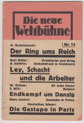 Die neue Weltbühne Nr. 14 / 1935, Wochenschrift für Politik, Kunst, Wirtschaft