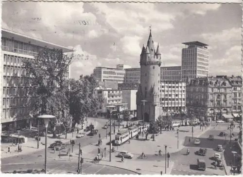 AK Frankfurt am Main. Eschenheimer Turm und Fernmelde-Hochhaus, ca. 1958, Andres
