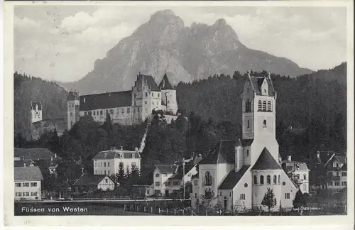AK Füssen von Westen, ca. 1933, J. Gruber's Verlag, Postkarte, gelaufen