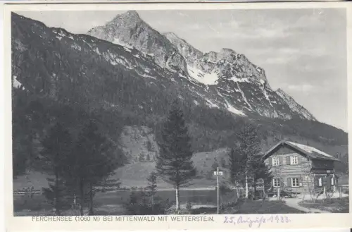 AK Ferchensee bei Mittenwald mit Wetterstein, ca. 1933, A. Jrl, Postkarte