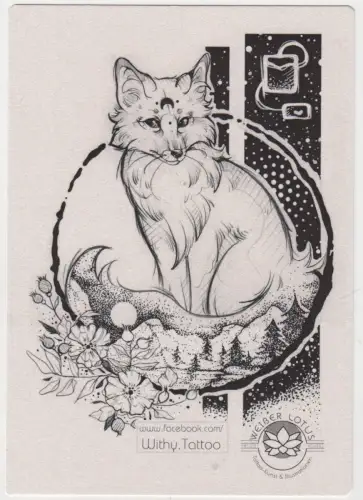 Postkarte: Postkarte Manga Tattoo Weißer Lotus Fuchs, Withy, Vanessa Mertens