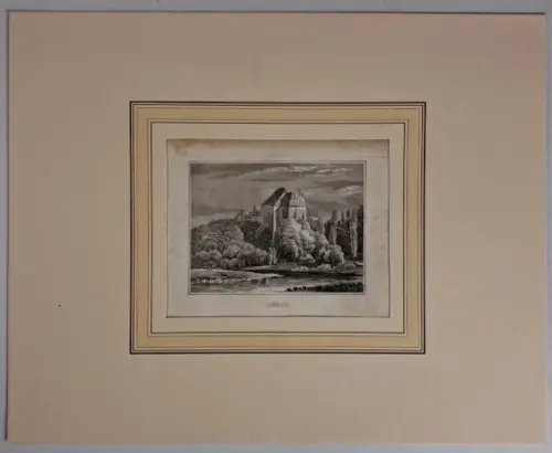 Stahlstich: Döben, Meyers Universum, um 1842, Grafik, Ansicht, Grimma, Sachsen