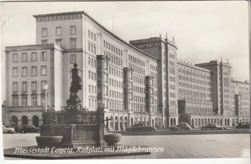 AK Messestadt Leipzig. Roßplatz mit Mägdebrunnen, 1959, Graphokopie H. Sander