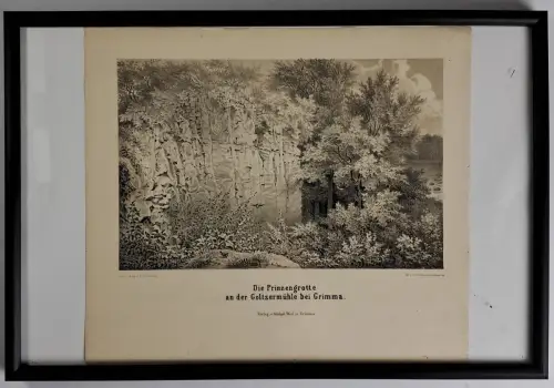 Lithografie: Die Prinzengrotte an der Goltzermühle bei Grimma, Weibezahl, Werl