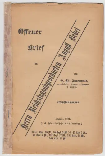 Offener Brief an Herrn Reichstagsabgeordneten August Bebel, 1891, O.T. Auerswald