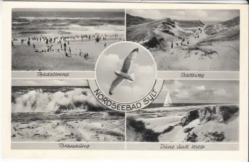 AK Nordseebad Sylt. Badestrand, Badeweg, Brandung, Düne und Meer, Karl Waak