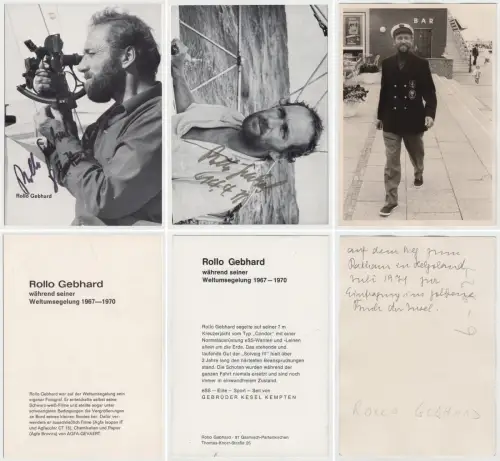 2 signierte Autogrammkarten + 1 Fotografie von Rollo Gebhard 1971, Helgoland