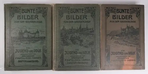 Buch: Bunte Bilder aus dem Sachsenlande I-III, Pestalozzi-Verein, 3 Bände, 1905
