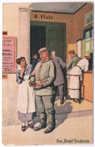AK Das Drahthindernis. Postkarte, Verlag Gerhard Stalling, 1917, gebraucht, gut