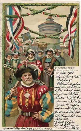 AK Die Nürnberger Schnepperschützen. ca. 1903, Feste, Postkarte, gebraucht, gut