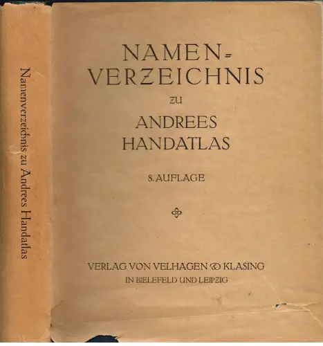 Buch: Namen-Verzeichnis zu Andrees Handatlas, 1930, Velhagen & Klasing, Leipzig