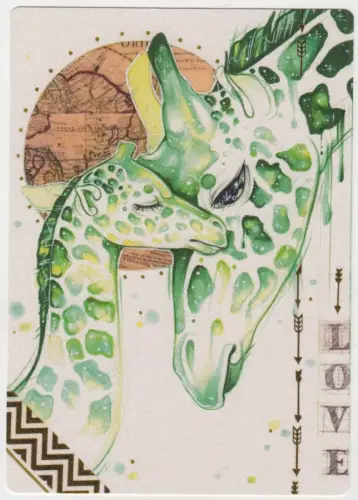 Postkarte: Postkarte Manga Art Weißer Lotus Giraffen, Withy, Vanessa Mertens