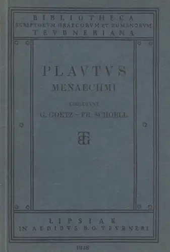Buch: Menaechmi, Plautus, Titus Maccius, 1929, B. G. Teubner