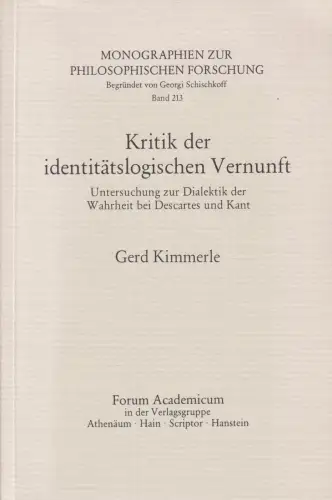 Buch: Kritik der identitätslogischen Vernunft, Kimmerle, Gerd, 1982