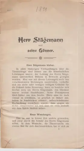Buch: Herr Stägemann und seine Gönner, Wirth, Moritz, ca. 1900, guter Zustand