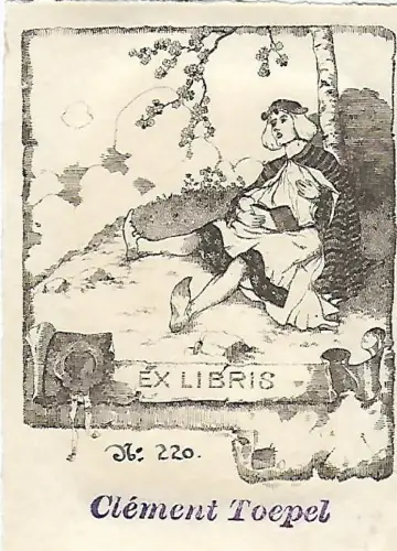 Original Druck Exlibris: Clement Toepel Nr. 220, Lesender, Mittelalter, gut