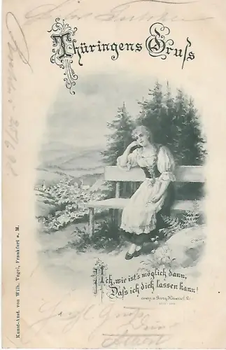 AK Thüringens Gruß. ca. 1898, Verlag Wilhelm Vogel, gebraucht, gut