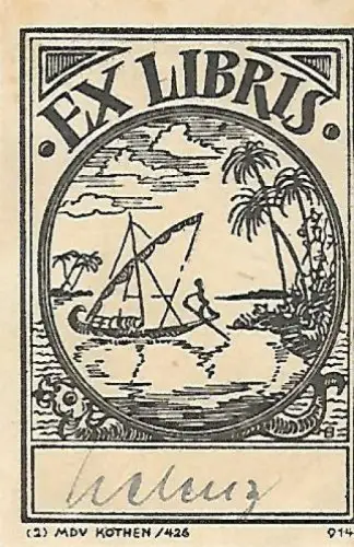 Original Druck Exlibris: MDV Köthen. Nr. 426, Schiff, Palmen, gebraucht, gut