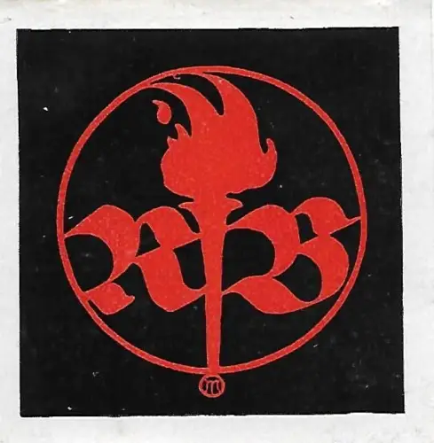 Original Druck Exlibris: RB, Fackel, rot, Kreis, gebraucht, gut